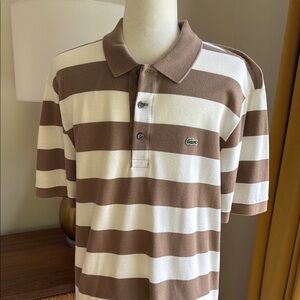 Lacoste Polo with Brown and White Stripes